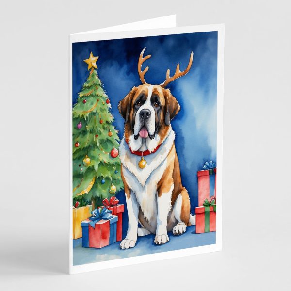 Saint Bernard Christmas Reindeer Greeting Cards Pack of 8 Online