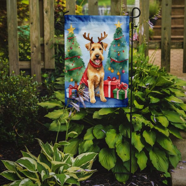 Lakeland Terrier Christmas Garden Flag – Dog in Reindeer Antlers with Tree & Gifts Online now - Image 2