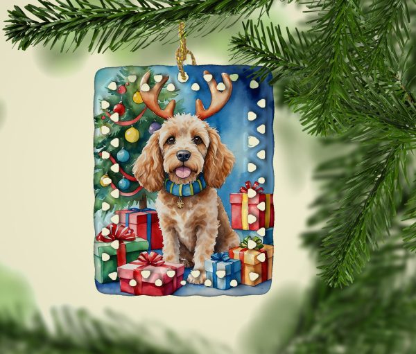Cockapoo Christmas Reindeer Porcelain Ornament Supply - Image 2