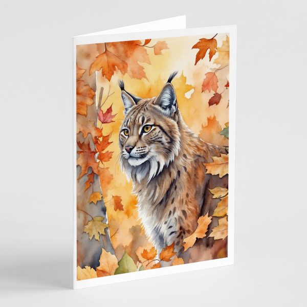 Highlander Lynx Cat in Fall Leaves Greeting Cards Pack of 8 Fashion