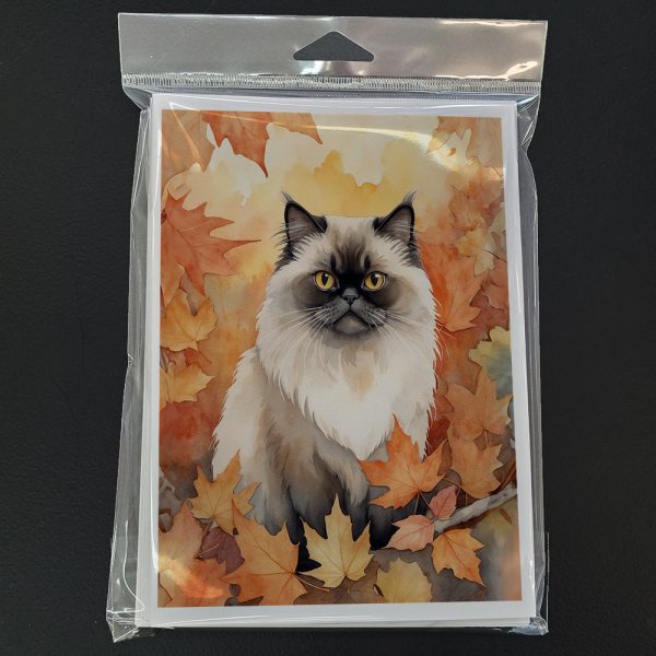 Himalayan Cat in Fall Leaves Greeting Cards Pack of 8 Hot on Sale - Image 3
