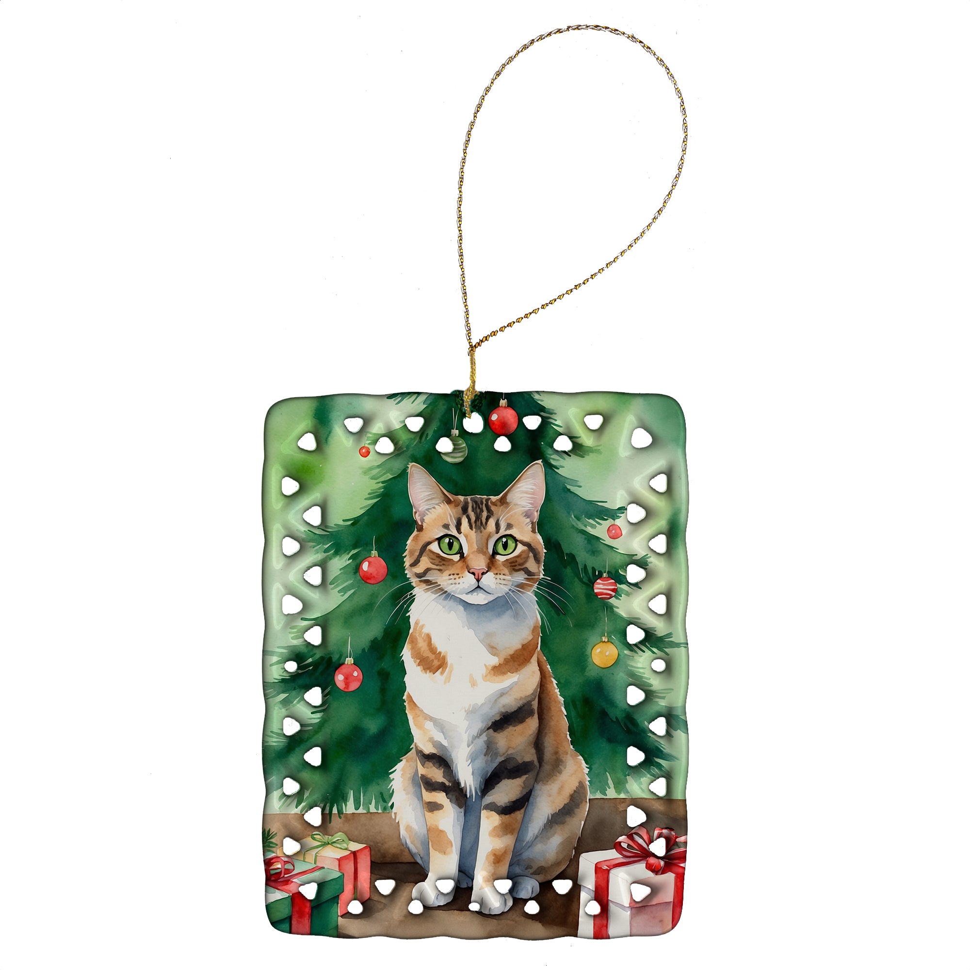 Owyhee Bob Cat By the Christmas Tree Porcelain Ornament Sale