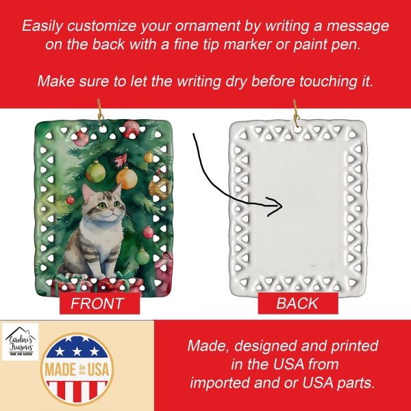 Li Hua Cat By the Christmas Tree Porcelain Ornament Cheap - Image 3
