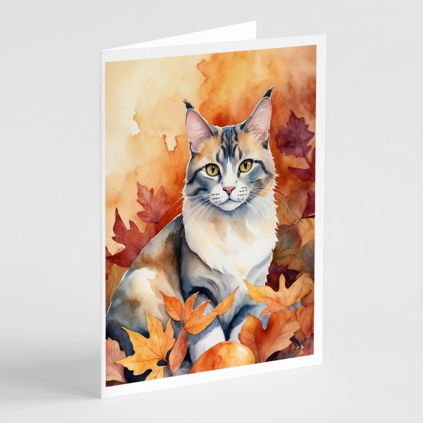Aphrodite Giant Cat in Fall Leaves Greeting Cards Pack of 8 Cheap