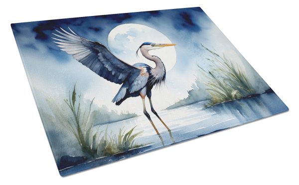 Blue Heron Under the Moonlight Glass Cutting Board Cheap