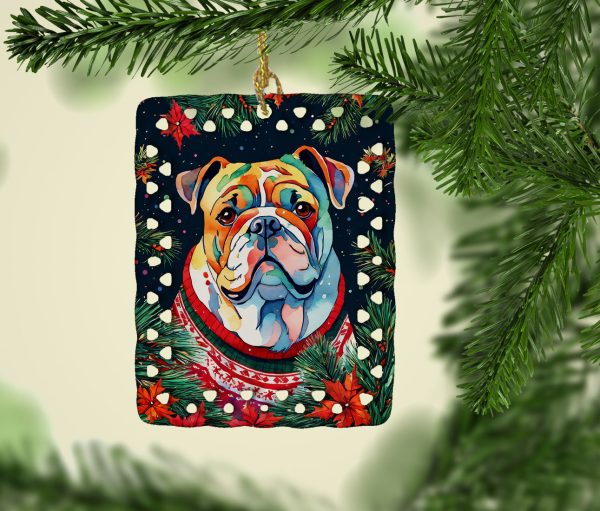 English Bulldog Christmas Porcelain Ornament For Sale - Image 2