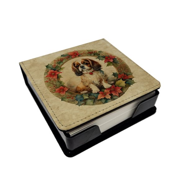 English Toy Spaniel Christmas Flowers PU Leather Note Paper Holder on Sale