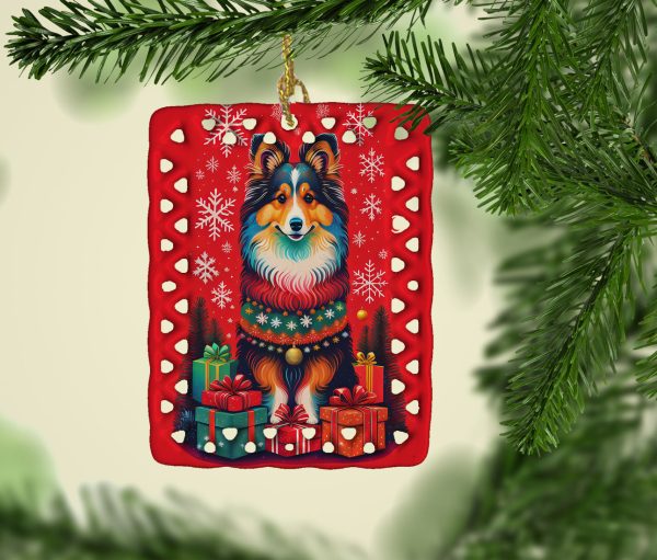 Sheltie Holiday Christmas Porcelain Ornament Online Sale - Image 2