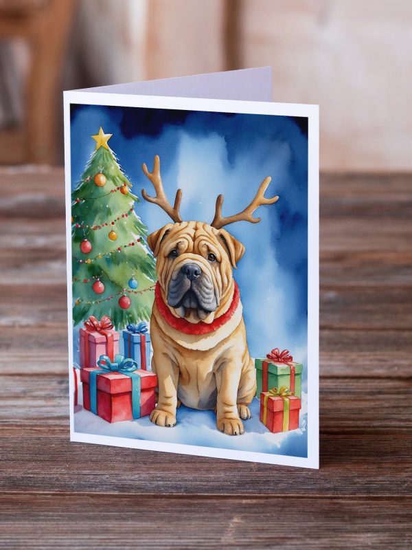 Shar Pei Christmas Reindeer Greeting Cards Pack of 8 For Discount - Image 2