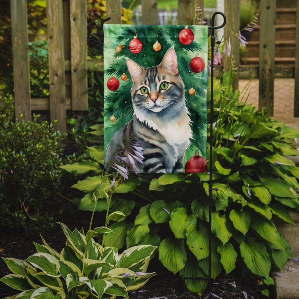 American Bobtail Christmas Garden Flag - Cat by the Christmas Tree - Cat-Themed Holiday Yard Decor Fashion - Image 2