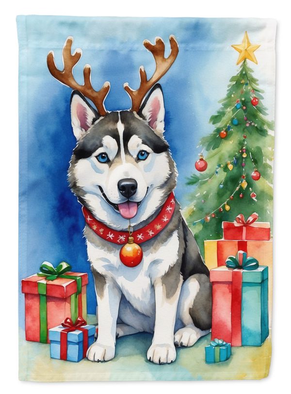 Siberian Husky Christmas Reindeer House Flag Discount