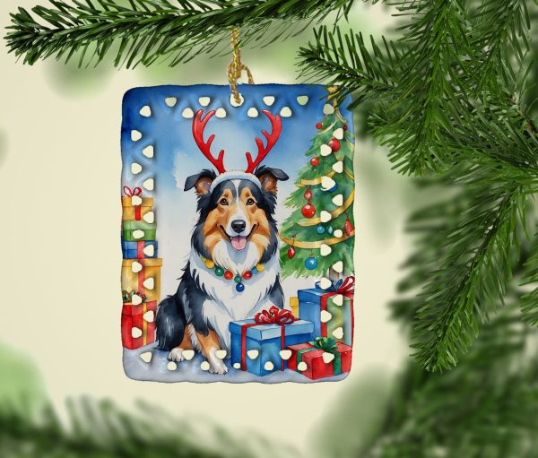 Collie Christmas Reindeer Porcelain Ornament Supply - Image 2