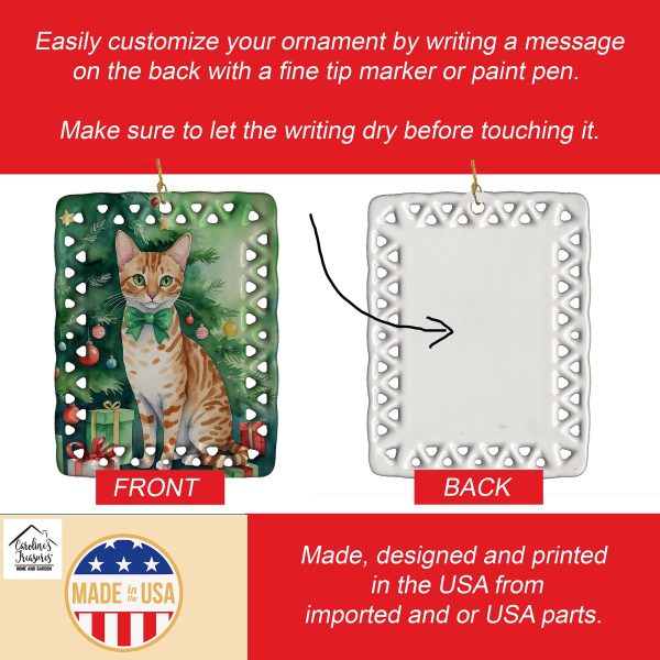 Ocicat Cat By the Christmas Tree Porcelain Ornament Cheap - Image 3