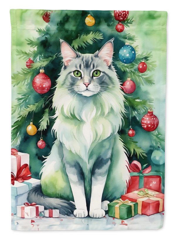 Oriental Longhair Cat By the Christmas Tree House Flag Hot on Sale
