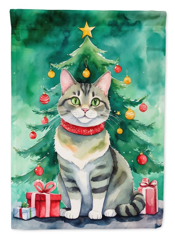 Raas Cat Christmas Garden Flag - Cat by the Christmas Tree - Cat-Themed Holiday Yard Decor Online