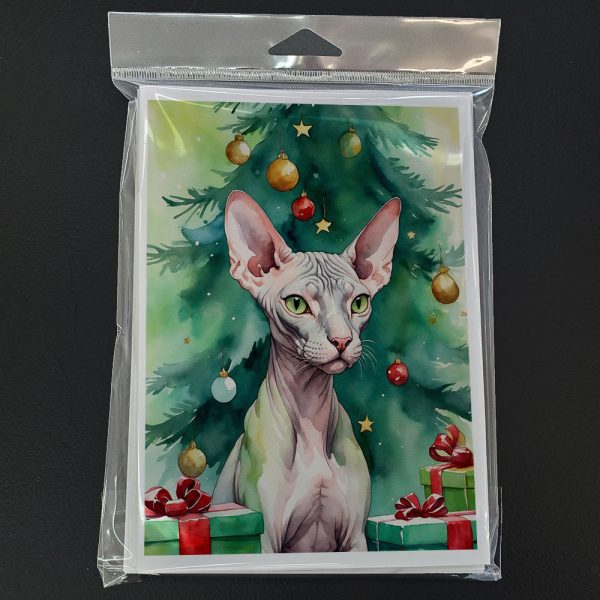 Donskoy Don Sphynx Cat By the Christmas Tree Greeting Cards Pack of 8 Online - Image 3