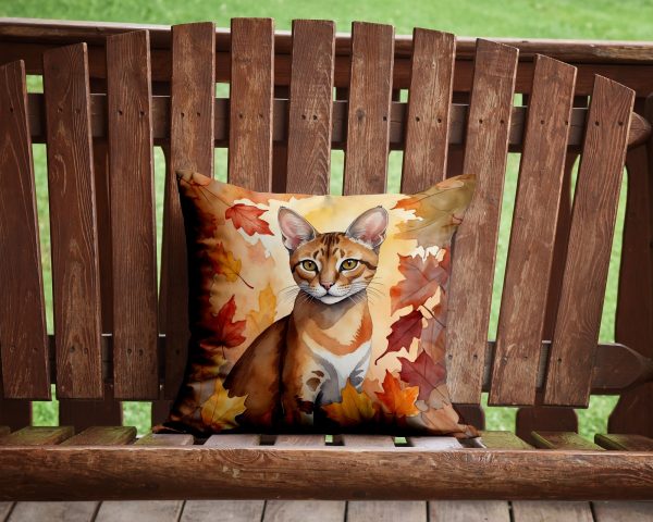 Chausie Cat in Fall Leaves Throw Pillow Sale - Image 2