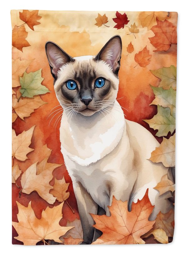 Colorpoint Shorthair Fall Garden Flag - Cat in Fall Leaves - Cat-Themed Seasonal Yard Decor Online now