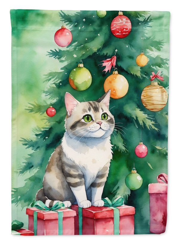 Li Hua Cat By the Christmas Tree House Flag For Discount