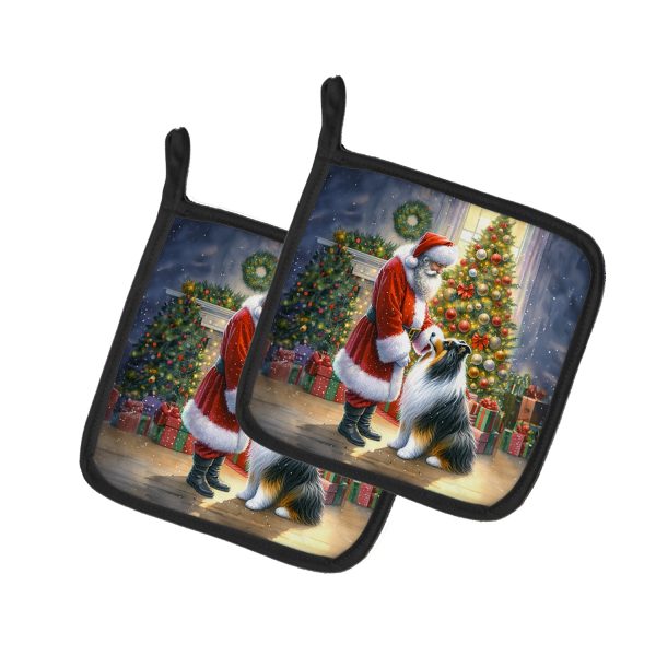 Collie and Santa Claus Pair of Pot Holders For Cheap