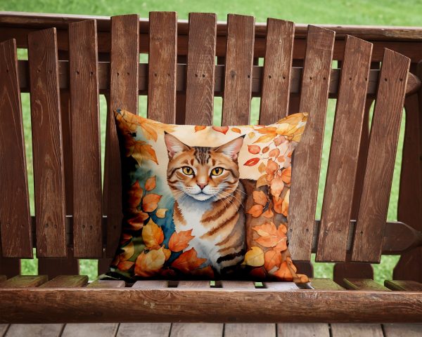 Aegean Cat in Fall Leaves Throw Pillow Cheap - Image 2