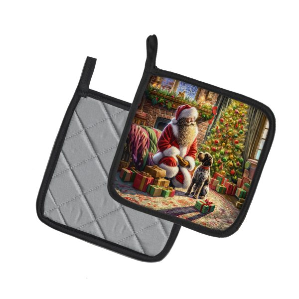 Wirehaired Pointing Griffon and Santa Claus Pair of Pot Holders Hot on Sale - Image 2