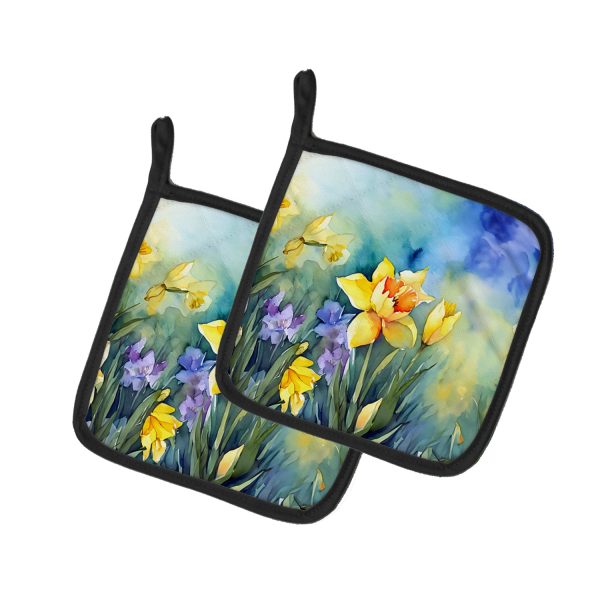 Daffodils in Watercolor Pair of Pot Holders Discount