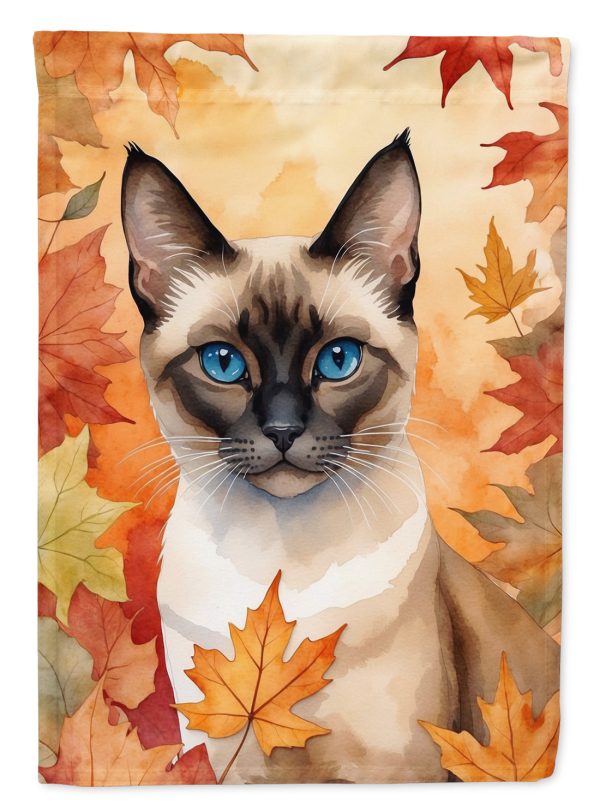 Siamese Cat in Fall Leaves House Flag on Sale