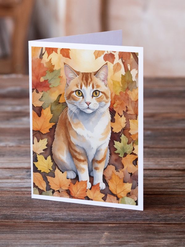 Manx Cat in Fall Leaves Greeting Cards Pack of 8 Online Hot Sale - Image 2