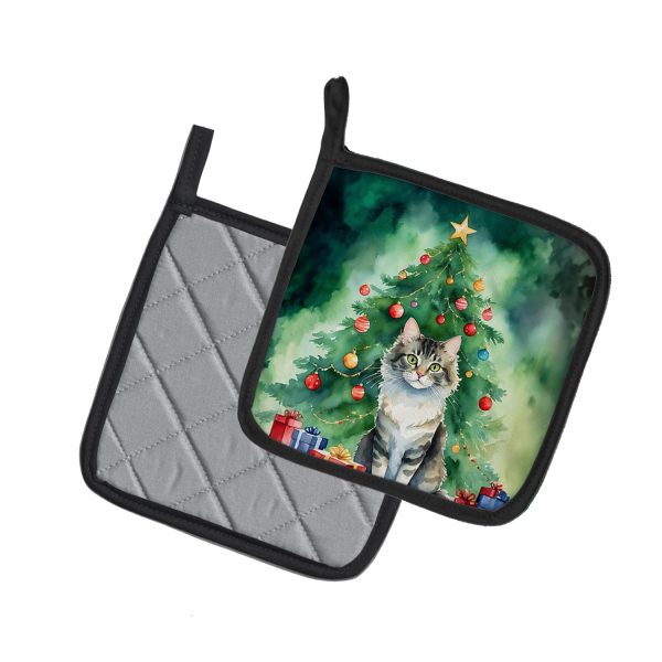 La Perm Cat By the Christmas Tree Pair of Pot Holders Online Hot Sale - Image 2