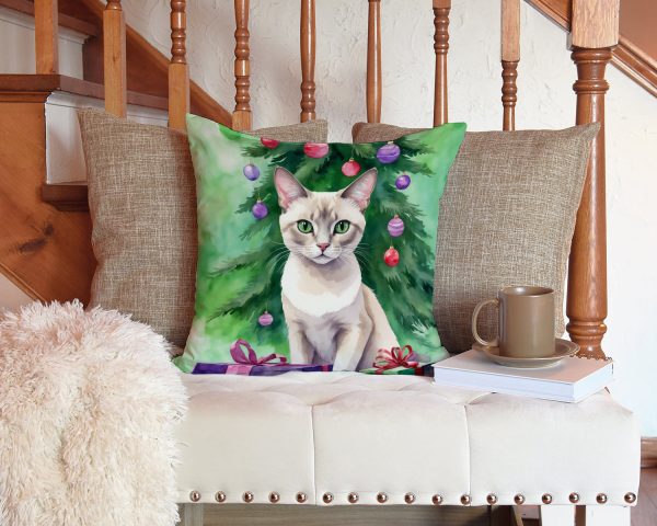 Thai Lilac Cat By the Christmas Tree Throw Pillow Online now - Image 3