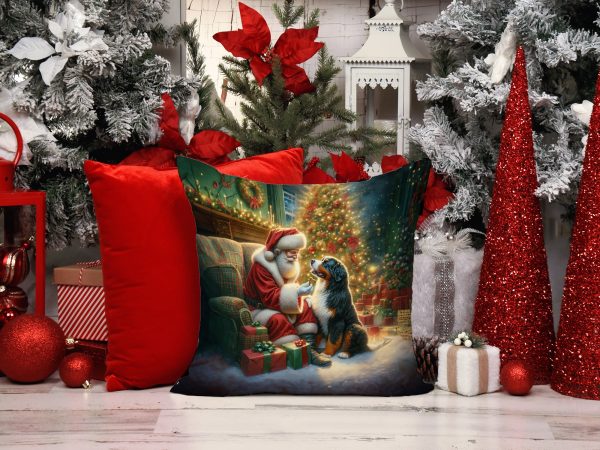 Bernese Mountain Dog and Santa Claus Throw Pillow For Sale - Image 2