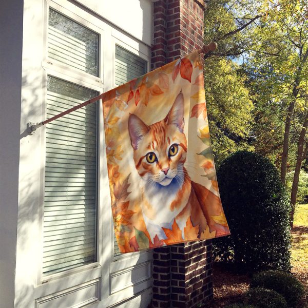 Arabian Mau Cat in Fall Leaves House Flag Supply - Image 2