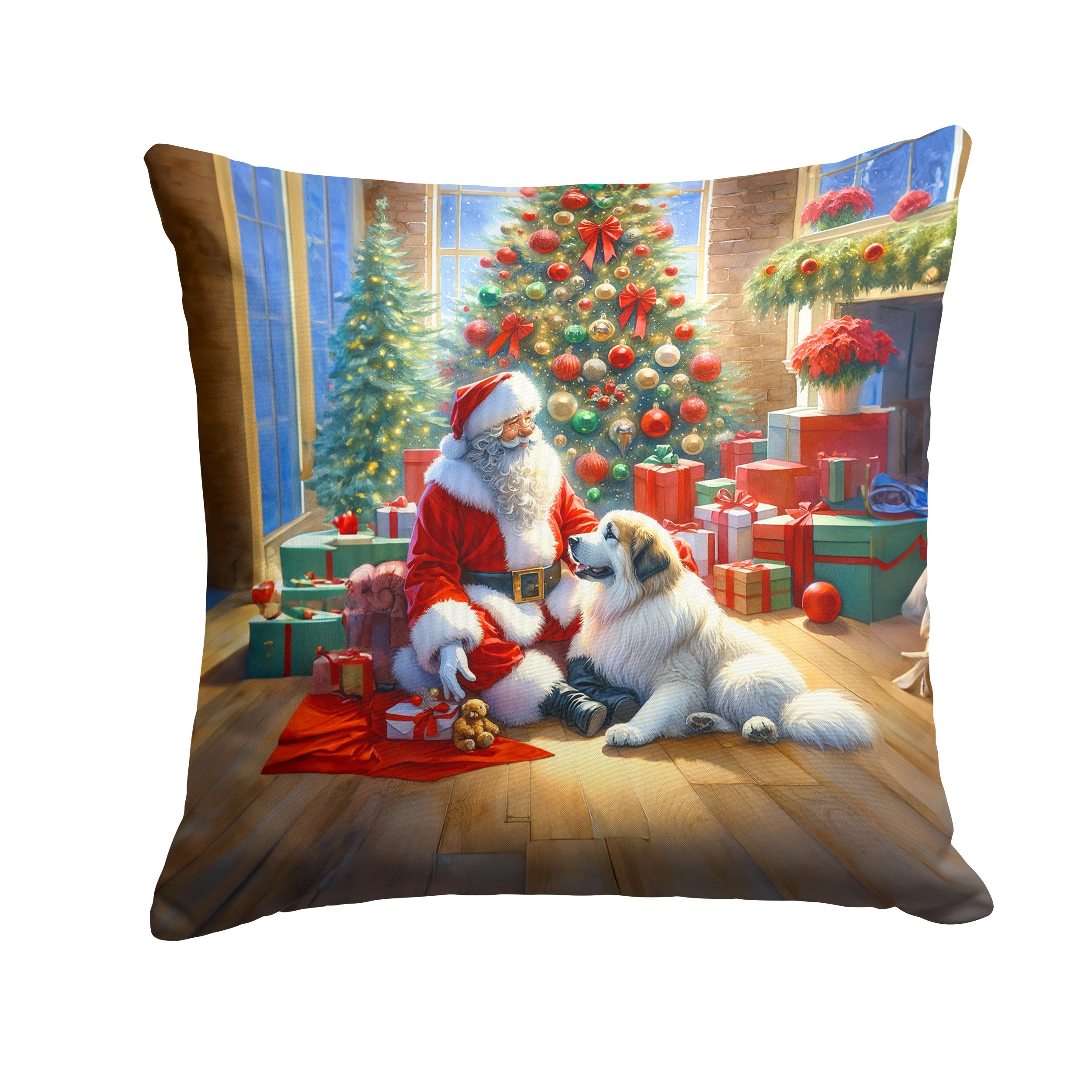 Great Pyrenees and Santa Claus Throw Pillow Cheap