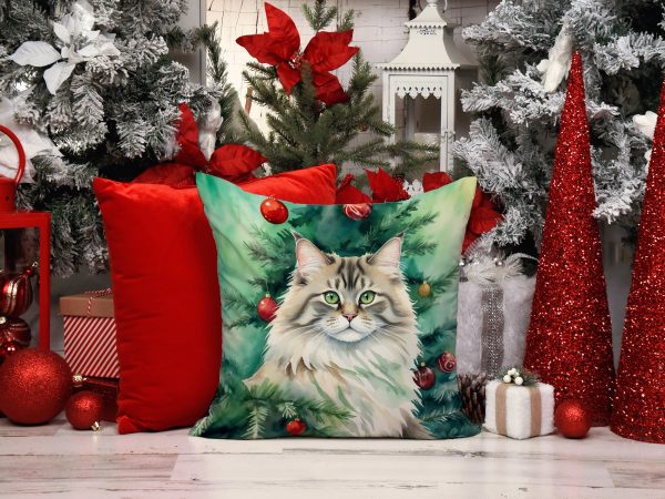 Siberian Cat By the Christmas Tree Throw Pillow Online Hot Sale - Image 2