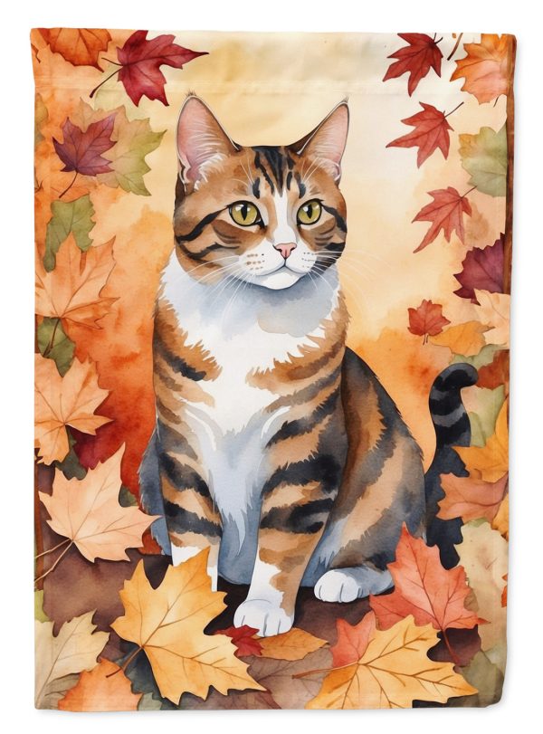 American Polydactyl Cat in Fall Leaves House Flag Sale