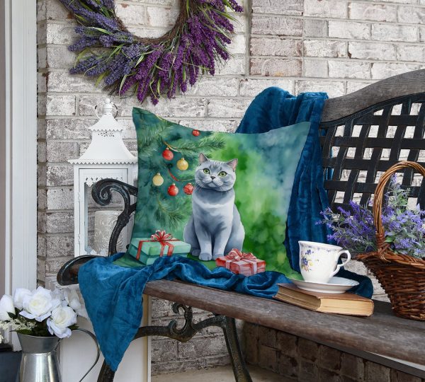 British Shorthair Cat By the Christmas Tree Throw Pillow Online - Image 5
