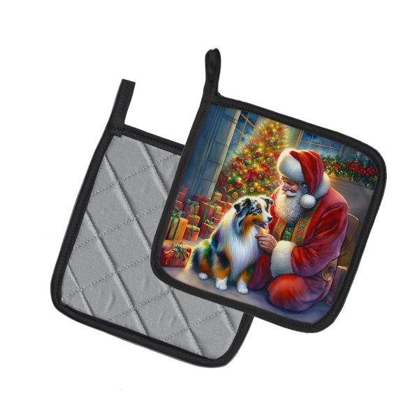 Australian Shepherd and Santa Claus Pair of Pot Holders Cheap - Image 2