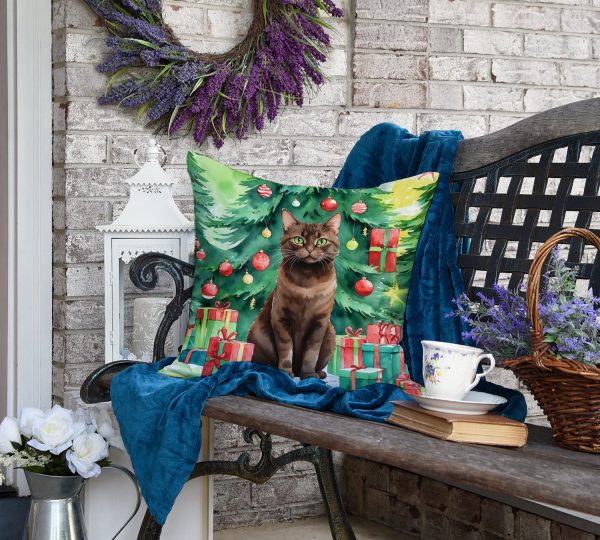 York Chocolate Cat By the Christmas Tree Throw Pillow Cheap - Image 5