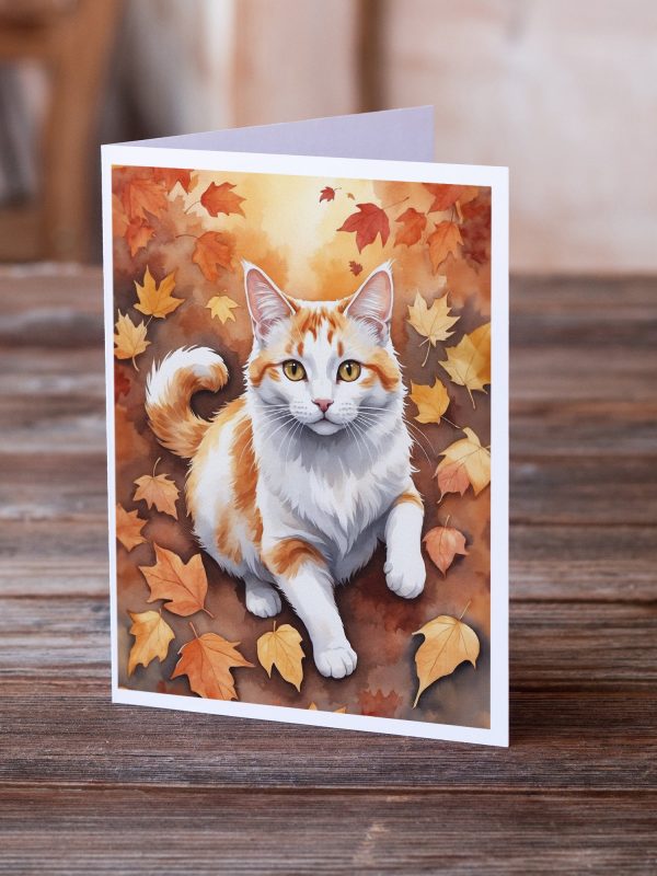 Turkish Van Cat in Fall Leaves Greeting Cards Pack of 8 Online Sale - Image 2