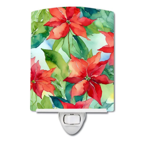 Poinsettias in Watercolor Ceramic Night Light Online now