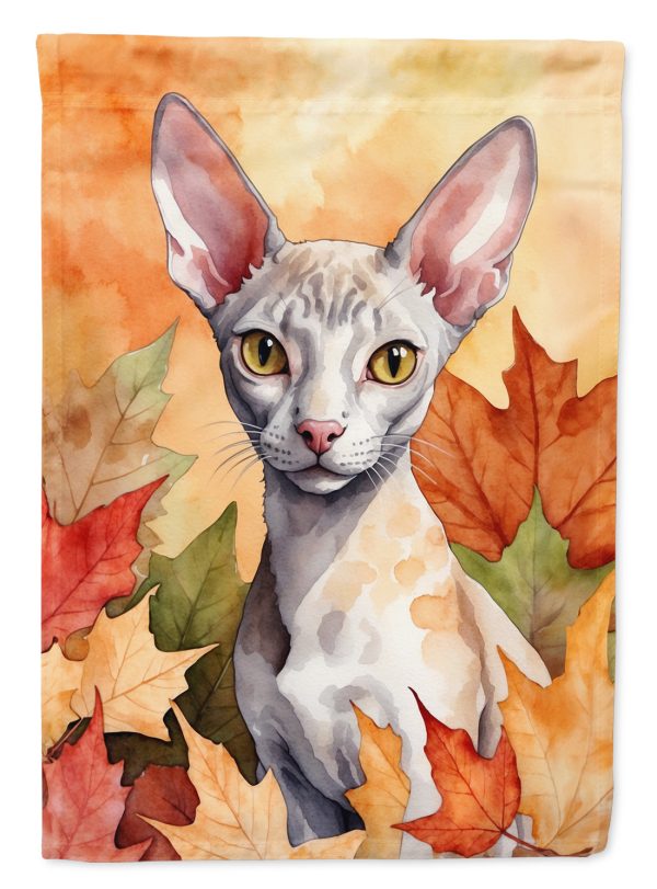 Cornish Rex Cat in Fall Leaves House Flag Supply
