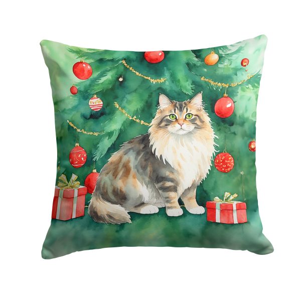 Cymric Cat By the Christmas Tree Throw Pillow Online now