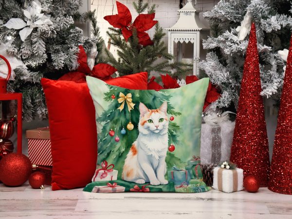 Turkish Van Cat By the Christmas Tree Throw Pillow Cheap - Image 2