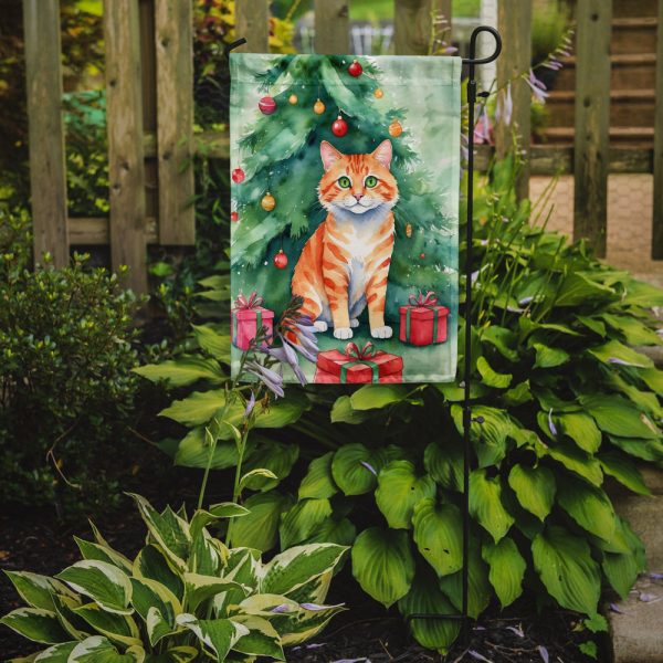 Cheetoh Christmas Garden Flag - Cat by the Christmas Tree - Cat-Themed Holiday Yard Decor For Cheap - Image 2