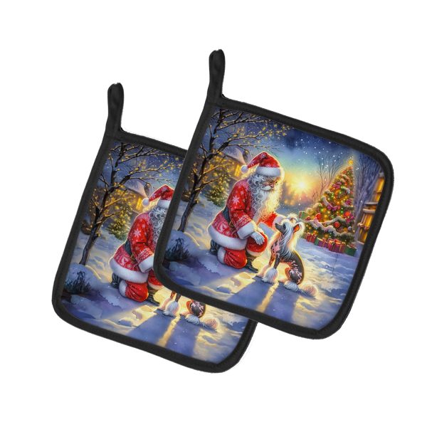 Chinese Crested and Santa Claus Pair of Pot Holders on Sale