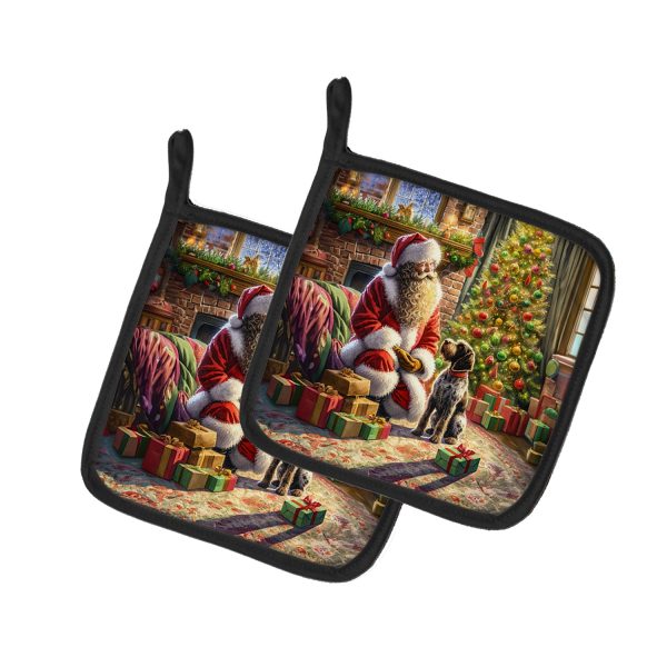 Wirehaired Pointing Griffon and Santa Claus Pair of Pot Holders Hot on Sale