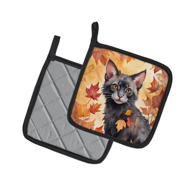 Lykoi Cat in Fall Leaves Pair of Pot Holders Fashion - Image 2