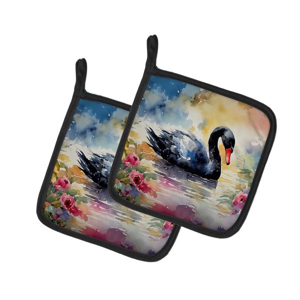 Black Swan Pair of Pot Holders For Discount
