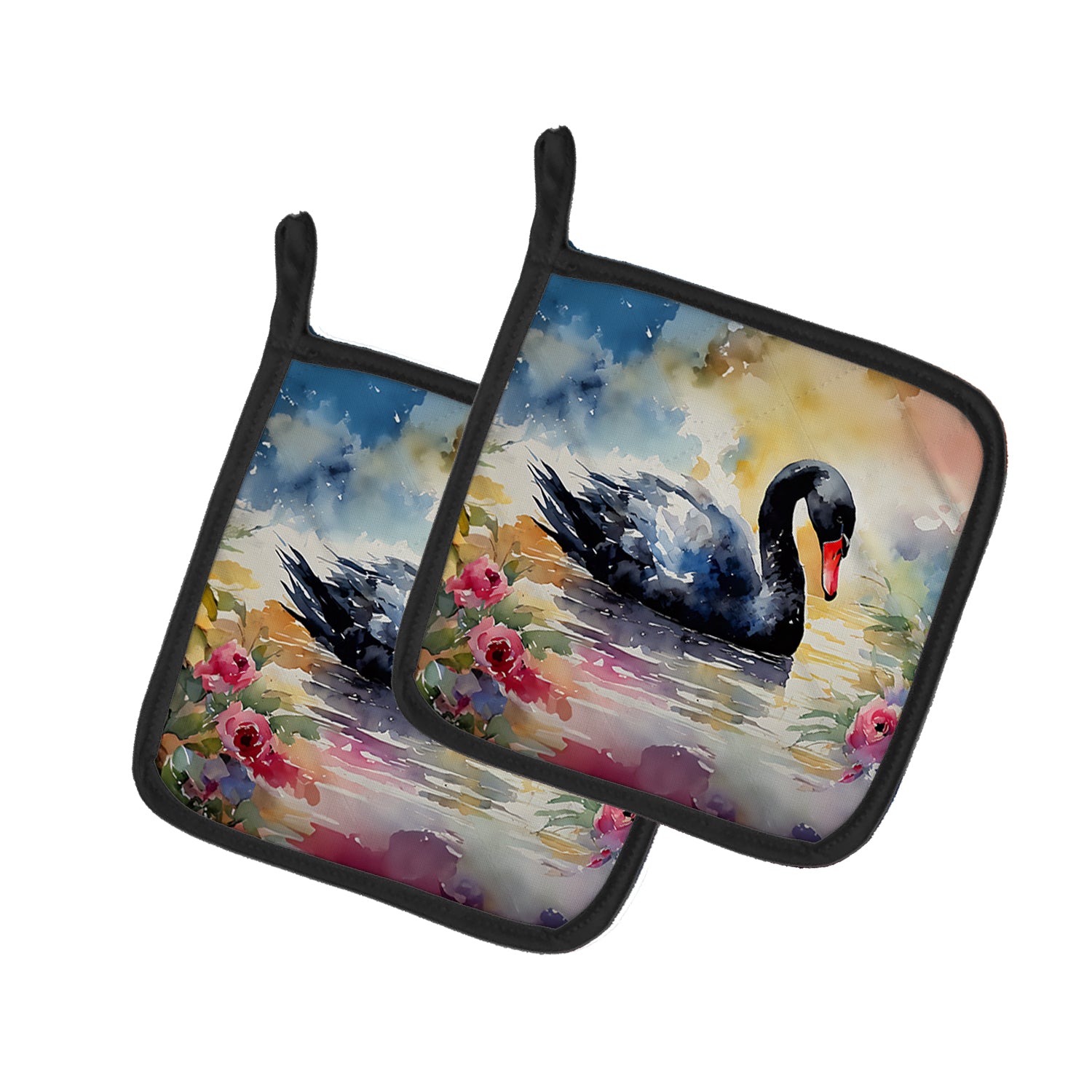 Black Swan Pair of Pot Holders For Discount